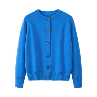 100%纯棉毛衣开衫女圆领纽扣针织衫宽松针织衫外套全棉上衣抗起球