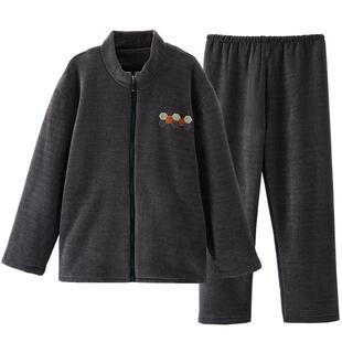 睡衣男冬季加厚加绒双面珊瑚绒拉链大码男款法兰绒男士家居服套装