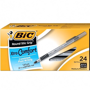 满10支包邮 法国BIC比克Round Stic Grip黑蓝红紫色圆珠笔penbeat