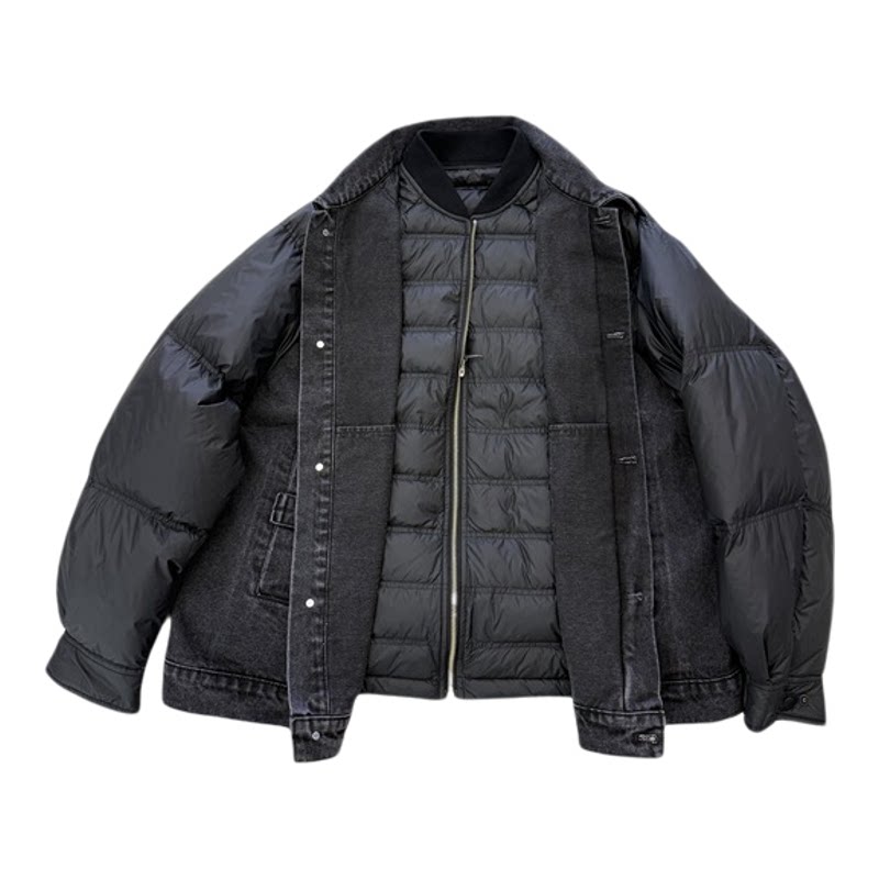 牛仔拼接假两件羽绒服