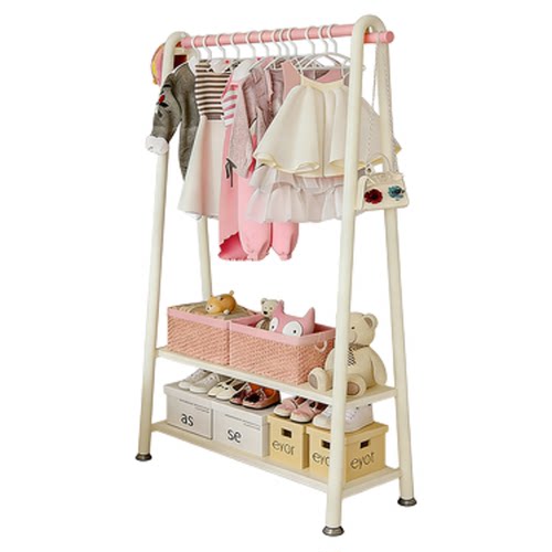 儿童落地式衣帽架卧室床边挂衣架铁艺双层放衣服架子收纳置物衣架