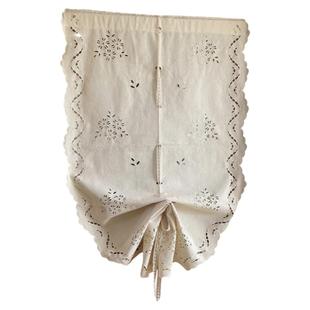 美式田园棉本色镂空帘飘窗卷帘成品窗帘免打孔罗马帘扇形帘