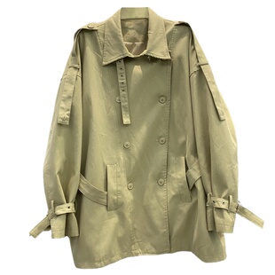 秋季新款港风慵懒松弛翻领双排扣风衣外套收腰显瘦工装外套大衣女