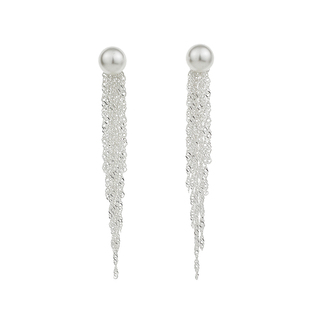 「白雪公主」白色珍珠流苏耳钉优雅耳饰蚊香盘耳夹无耳洞女显脸小