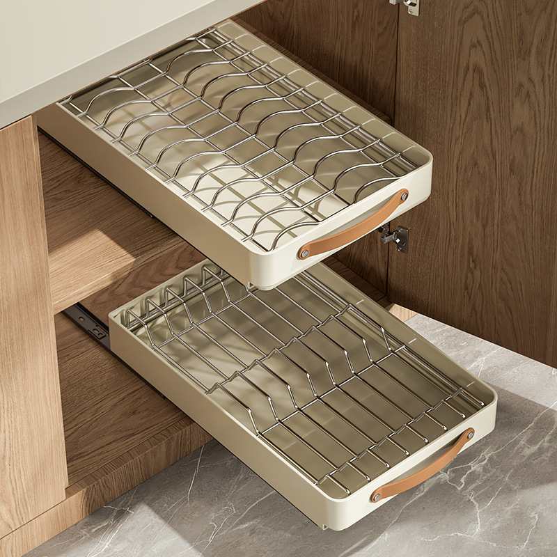 碗碟收纳架橱柜拉篮具厨房架碗柜内碗架碗盘沥水置物架抽拉抽屉式