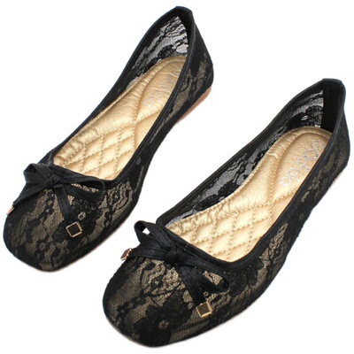 欧美时尚网纱女方头浅口平底瓢鞋