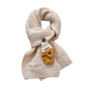 纯色公仔毛线针织儿童厚围巾女冬季宝宝保暖脖套可爱护颈短小围脖