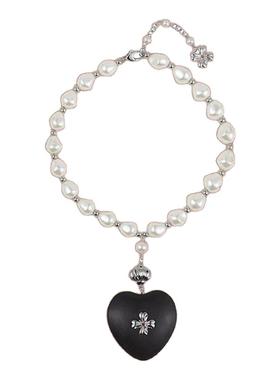 tokokkino珍珠黑檀木爱心项链
