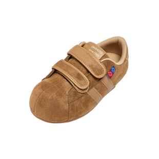 三福女低帮板鞋冬季复古学院风魔术贴圆头面包鞋女鞋849968