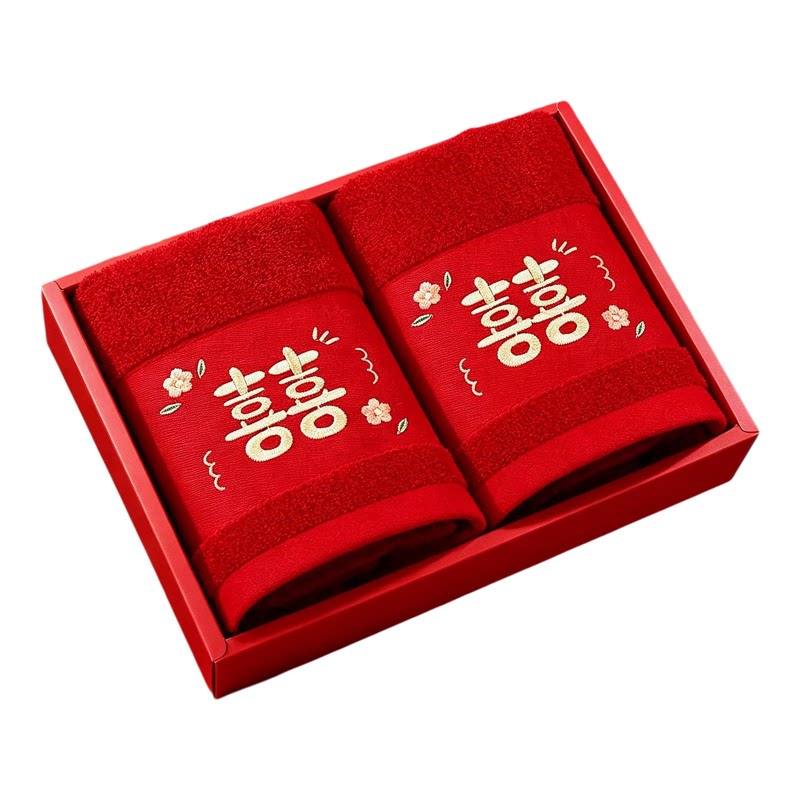 备婚婚礼喜事红色结婚一对毛巾
