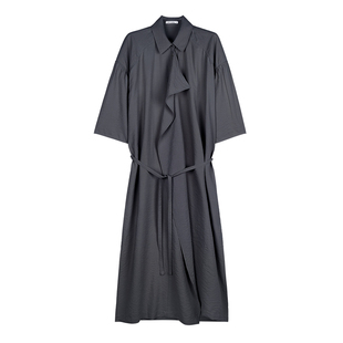 MRS Studios干丝系列L*mair*简约气质不对称衬衫领系带短袖连衣裙