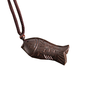 文艺复古民族风木鱼挂坠女毛衣链2023春夏棉麻配饰风木头项链子女