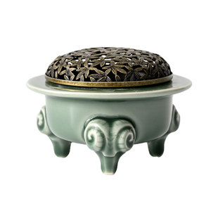 三羊开泰越窑青瓷香炉家用室内檀香香道创意盘香炉陶瓷香薰炉摆件