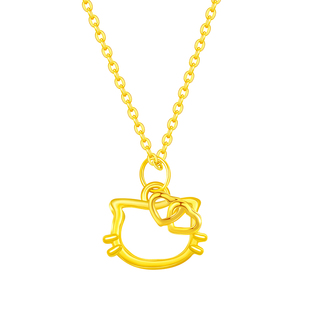 水贝黄金官方旗舰店足金999心愿猫咪吊坠项链小克重金送女友礼物