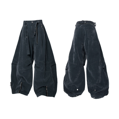 分割植绒弯刀廓形双形态牛仔裤