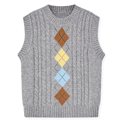女童山羊绒背心秋冬格子毛衣