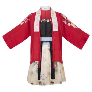 王洪旗初夏原创汉服女上衣红色短款裙改良套装短裙汉元素古风日常