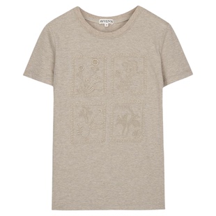 AVVENN浅米色重工精致绣花圆领短袖T恤 AK31001508