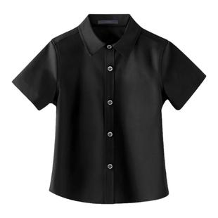 罗蒙儿童黑色短袖衬衫中小学生表演校园服男童女童春夏不易皱衬衣
