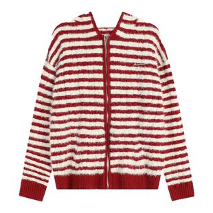 INSstudios 国潮牌美式「绞花条纹连帽毛衣」宽松针织衫拉链外套