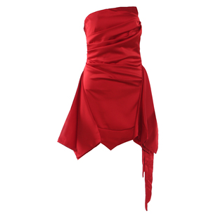 怪诞女孩 名媛气质不规则飘带抹胸连衣裙女 生日聚会礼服修身短裙