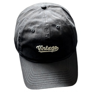 复古韩版vintage字母水洗棒球帽子男百搭休闲日系鸭舌帽女瓜子脸