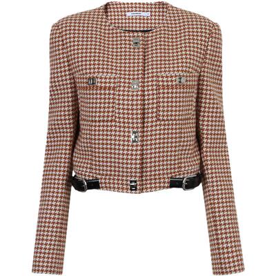 圆领拧锁装饰千鸟格短外套