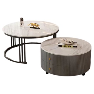 岩板茶几客厅家用2025新款轻奢高级感极简小户型可移动圆形茶几桌