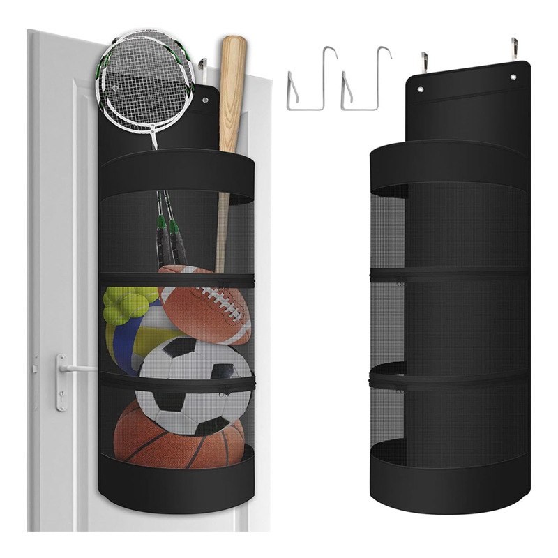 新品 运动器材收纳袋  悬挂式门上篮球儿童玩具收纳筐 拉链式抽取