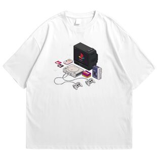 PlayStation联名复古风短袖重磅纯棉T恤男女索尼宽松纯棉衣大码