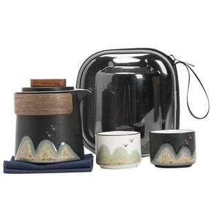 户外旅行露营陶瓷快客杯便捷式一壶二杯茶具企业伴手礼品定制logo