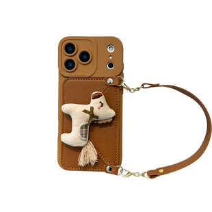 奶咖色小马卡包适用苹果17promax手机壳iphone16pro斜跨挂绳15promax手提13pro女12创意14pro防摔11/xs保护壳