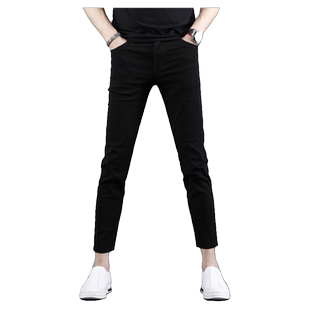 纯黑色加绒加厚九分牛仔裤男款修身小脚2025新款休闲男士裤子秋冬