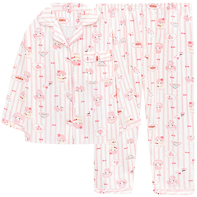 美乐蒂条纹睡衣女春秋冬纯棉长袖