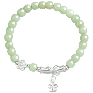 新中式天然和田玉S999纯银桃花手串女生串珠足银手链轻奢国风礼物