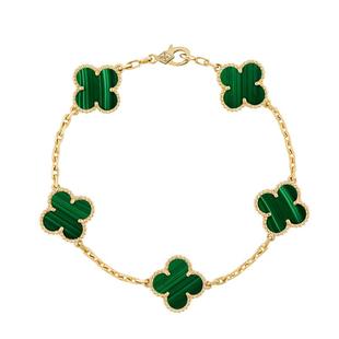 【自营】中古99新梵克雅宝Alhambra系列四叶草五花绿色孔雀石手链