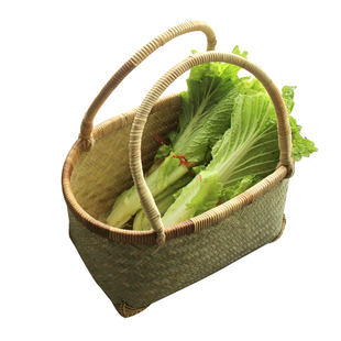 竹编提篮 手提菜篮 竹篮子果篮 水果收纳菜筐 环保购物篮家用竹筐