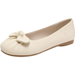 大东单鞋女2026春季新款甜美蝴蝶结浅口鞋舒适低跟圆头平底鞋1242