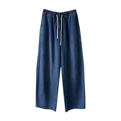 莱赛尔牛仔裤显瘦窄版弯刀阔腿裤