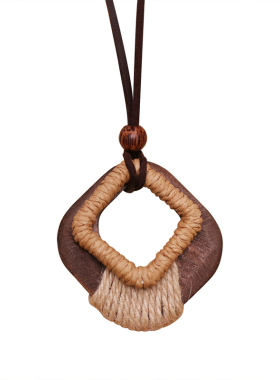 文艺民族风森系手工编织麻绳方形木项链 简约复古原创设计毛衣链