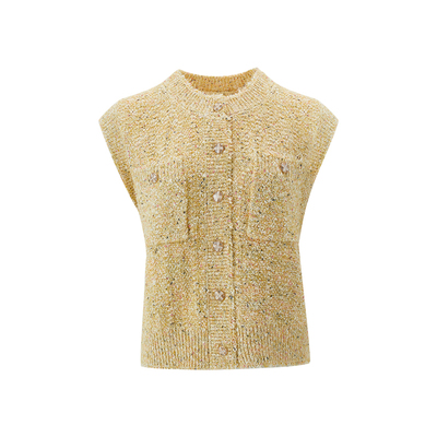 MELINDA LI【万花筒】法式轻奢金银丝花纱毛边小香风针织背心