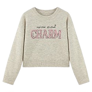 【商场同款】乐町米灰少女秋冬宽松内搭休闲外穿圆领字母线套衫