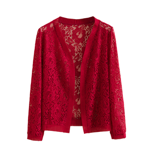 新款夏季七分袖短款披肩上衣女镂空蕾丝外搭小开衫搭配连衣裙坎肩