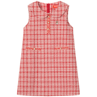 暇步士童装儿童无袖连衣裙大童秋冬新款小香风格纹女童甜美马甲裙