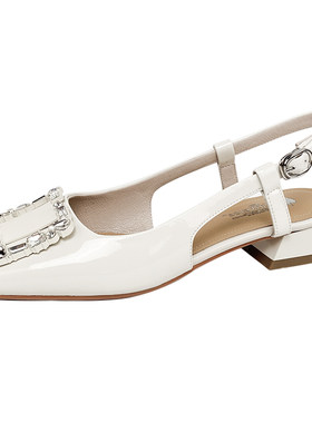 浓情漫宇水钻扣低跟羊皮法式凉鞋