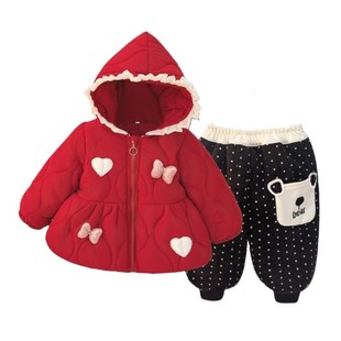 女童过年红色棉服套装2026新款洋气小女孩新年宝宝冬装棉衣两件套