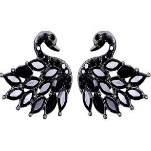 新品925银针黑天鹅耳钉女韩国气质名媛耳环淑女时尚百搭锆石耳饰