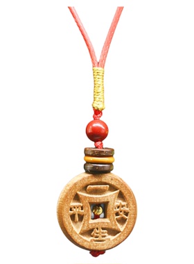 桃木平安扣吊坠钱币朱砂项链挂件