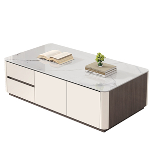 实木岩板电视柜茶几组合双面圆角储物柜小户型客厅50cm高款茶水柜