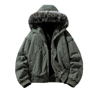 男士军绿色加绒冬装座山雕夹克外套男款加厚2025新款纯棉大码上衣